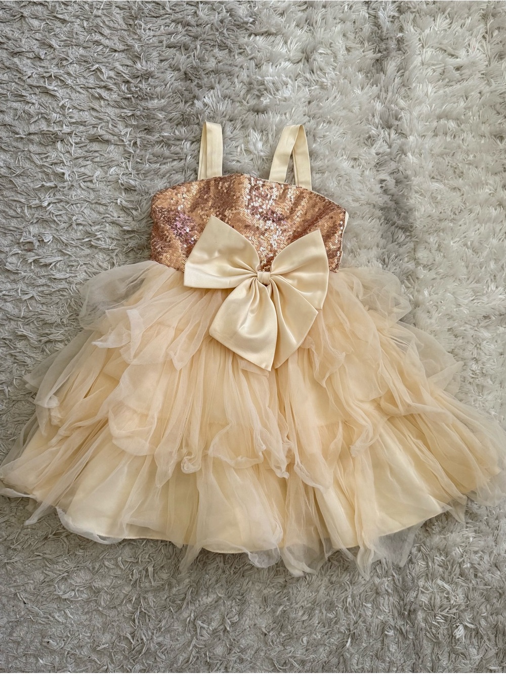 SHEIN Champagne Sequin & Tulle Party Dress with Bow